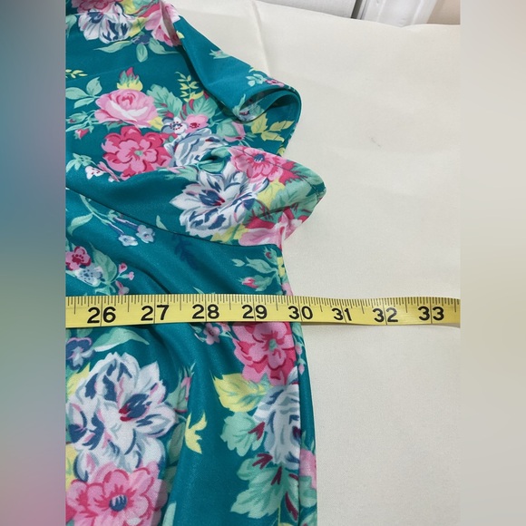 Floral Midi Dress Mumu in Teal with Pink Accents size 3X Casual Grandma Comfy - Picture 6 of 7